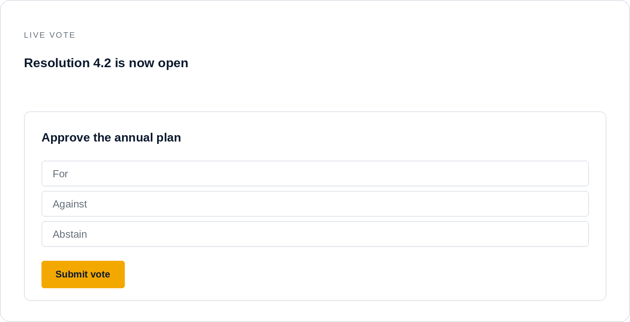 Lumi Platform online voting tool for meetings live voting card