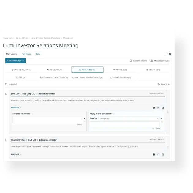 Screen showing dashboard for questions