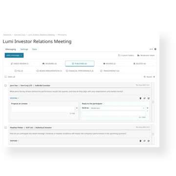 Screen showing dashboard for questions