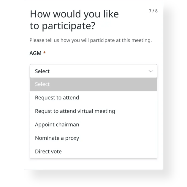 Screen showing dropdown with participation type