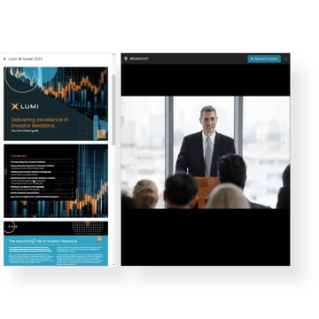Screens showing a Lumi guide and a broadcast