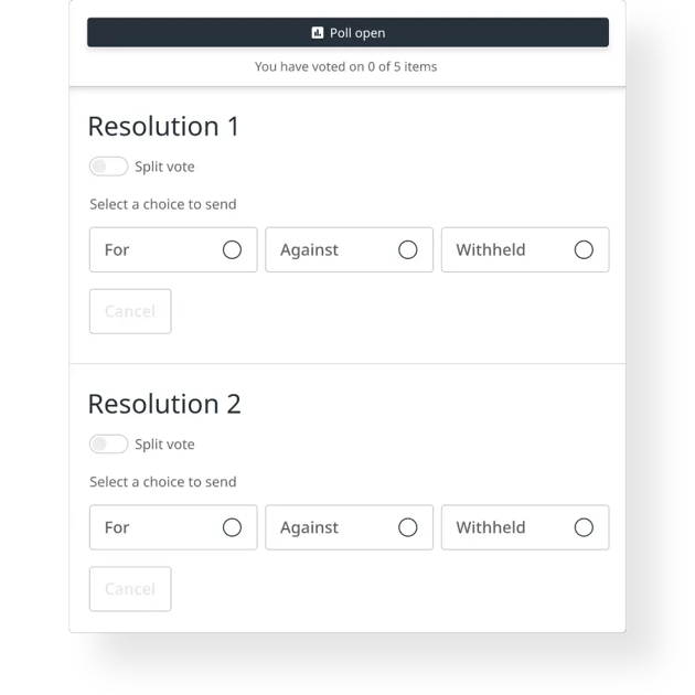 Screen showing votes on resolutions with multiple options